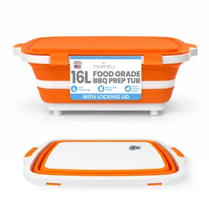 Havenity BBQ Prep Tub 16L Multifunctional Camping Cutting Board with Locking Lid Meat Prep Tub for Meal Prep Marinating Food Tailgate Container Collapsible Food Storage Containers XL - Kitchen  Ideal Gifts Boyfriend , Husband and Father BBQ Brisket