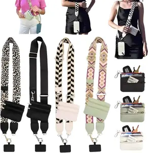 (Black)Clip and Go Strap for Phone with Wallet Crossbody, Phone Lanyard Adjustable and Detachable Wrist Strap, ID Window & Zipper Pocket Hands-Free Phone Strap for Women/Men