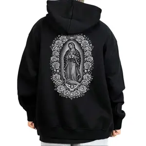 Men's Virgen Guadalupe Chicano Chicana Rose Unisex Hoodie, Medium-Heavy Cotton Fabric Comfortable Tops, Hoodies for Women Sweatshirt