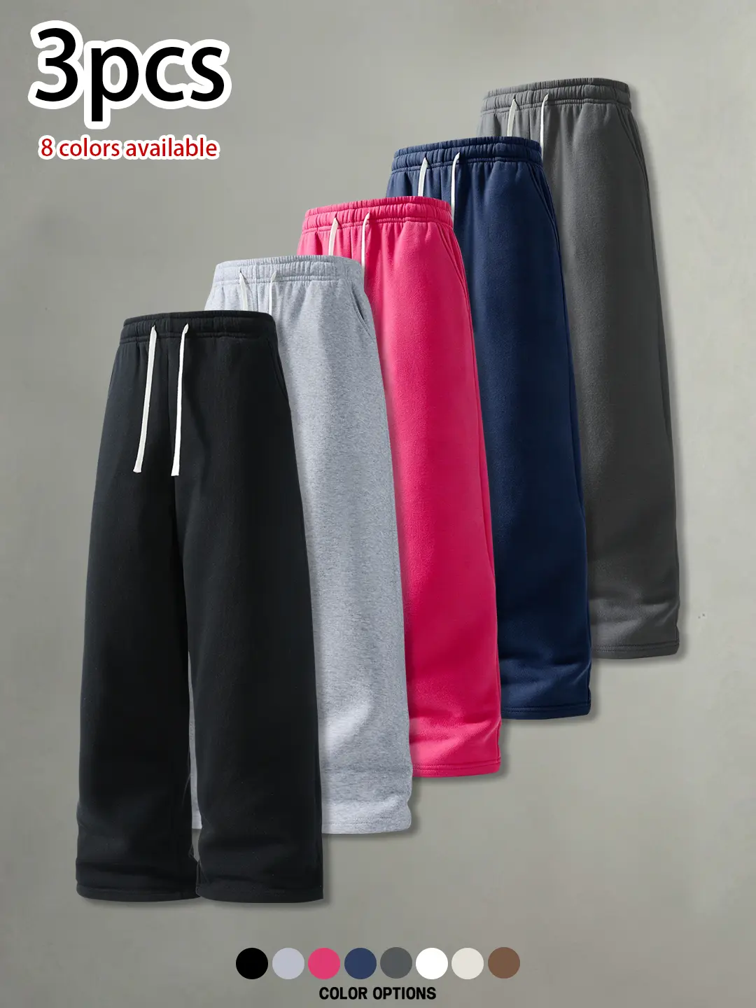 3-pack men’s casual sweatpants/joggers—loose fit, minimalist basic design, comfortable and skin-friendly pants. Versatile for spring and autumn streetwear, everyday wear, trendy fashion, sports, and fitness; men’s long pants.