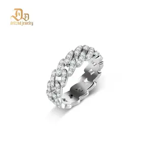 Delzzad 14K Gold-Plated 1.4ct Round Cuban Ring Synthetic Moissanite S925 Unisex Ring Perfect for Any Occasion & Everyday Wear Birthday Anniversary Valentine's Day Christmas Gift for Men Women