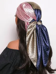 Colorful Geometric Print Scarf 90cm, Elegant Neck Accessory, Multifunctional Fashion Item, Includes Hairband and Waist Belt, Spring & Fall, Scarf Head Wrap