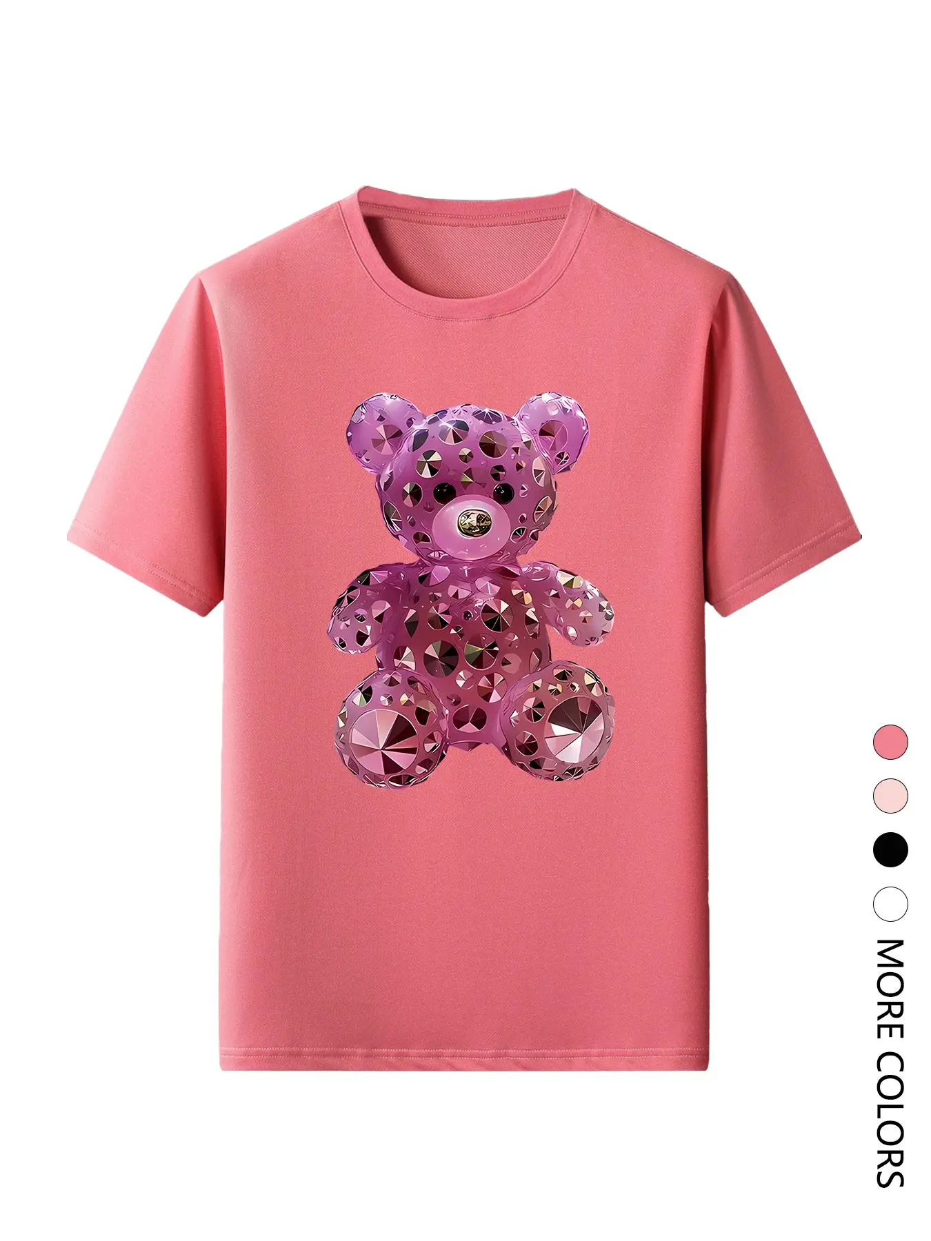 Women's Rhinestone Bear Print Round Neck Tee, Fashion Casual Crew Neck Short Sleeve T-Shirt for Daily Holiday Vacation Outdoor Wear, Ladies Clothes for All Seasons