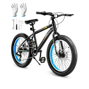 VEVOR Mountain Bike, 20 inch MTB Bicycle with 7 Speeds SHIMANO Twist Shifting, Comfort Saddle, Dual Disc Brakes, High Carbon Steel Frame, Fat Tire Sport Cycling Bicycle for Trail Snow