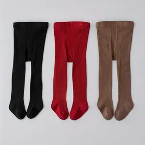 Girls' Plain Ribbed Leggings Socks Set, Soft Elastic Comfortable Daily Wear, Simple Versatile Style for Girls & Women, Tights Stretch Set