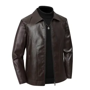 Men's Plain Leather Jacket - Menswear, Long Sleeve, Fitted Regular Fit, Waterproof, Business-Casual Fashionable Jacket with Zip & Chain, All-Season Comfortable Solid Color Coat for Daily & Outdoor Use