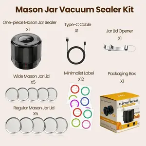 M11 Electric Mason Jar Vacuum Sealer Kit - with Wide and Regular Mouth Mason Lids, Jar Vacuum Sealer for Canning Jars, Vacuum Sealing Machine for Food Storage Black UNERVER