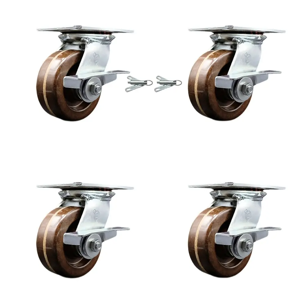 Service Caster SCC-35S520-PHRHT-SLB-BSL-2-SLB-2 Heavy Duty Large Top Plate High Temperature Phenolic Swivel Caster with 5 x 2 in. Brown Wheels - 4000 lbs Capacity - Set of 4