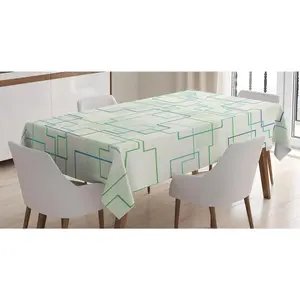 Geometric Tablecloth, Futuristic Design Like a Subway Line with All Routes in Town Pattern, Rectangular Table Cover for Dining Room Kitchen Decor, 52" X 70", Mint Green Royal Blue
