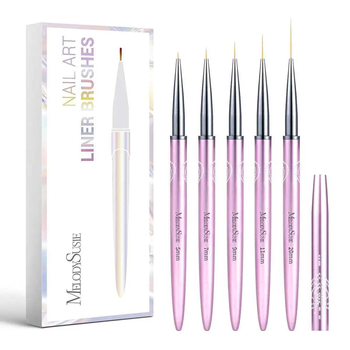 Nail Art Liner Brushes 5Pcs Professional Gel Polish Painting Art Design Pen Set for Thin Long Lines, Tiny Details, Fine Drawing, Delicate Coloring,Sizes 5/7/9/11/20mm