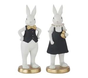 RC Home Decor-8" Black & Gold  Easter Bunny Figurine Set