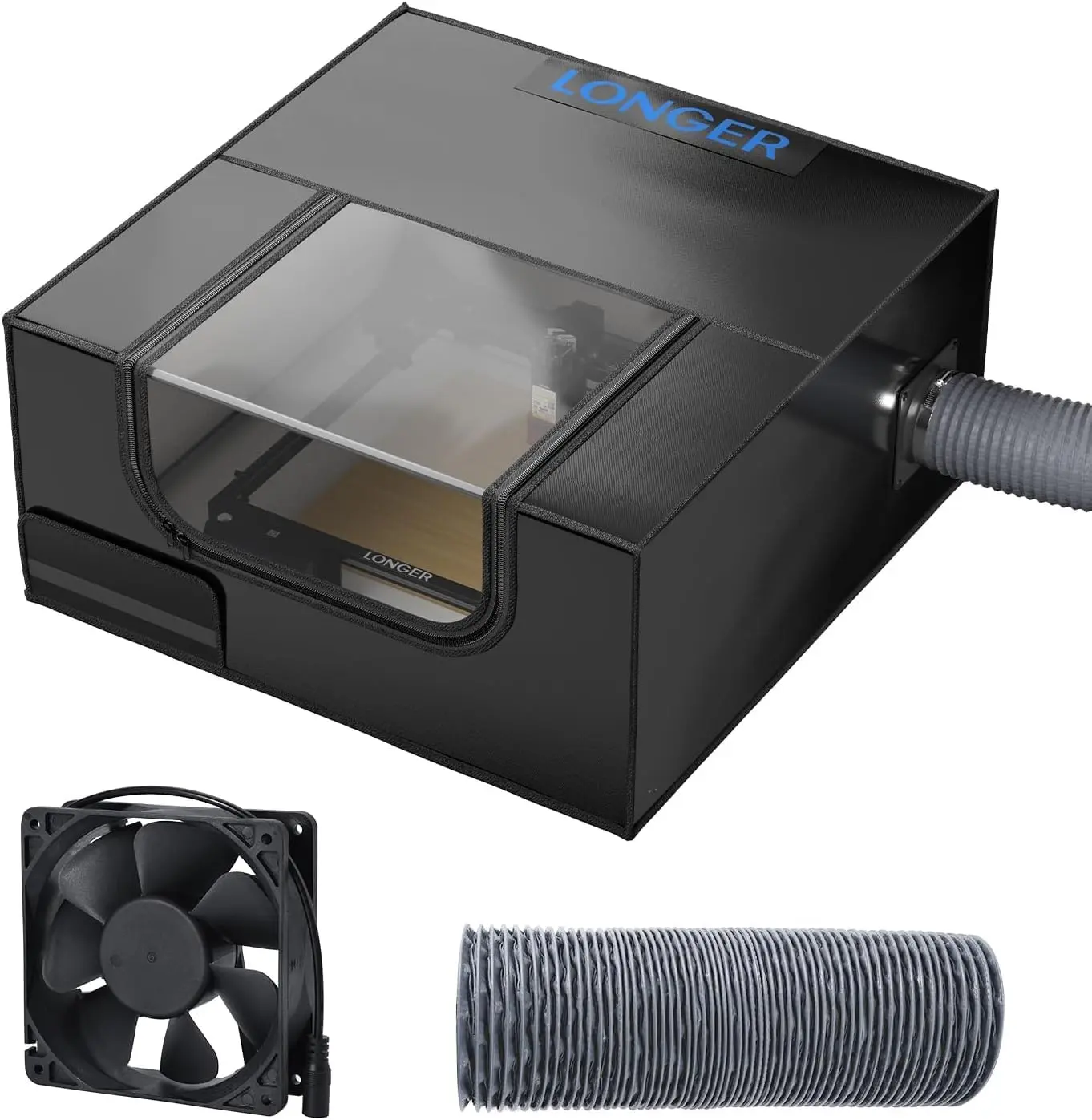 longer RAY5 Laser Engraver Enclosure,Fireproof and Dustproof Laser Cutter Protective Cover with Fan and Pipe, Against Smoke, Odor, Noise and Eye Protection，‎27.5 x 27.5 x 13 inches