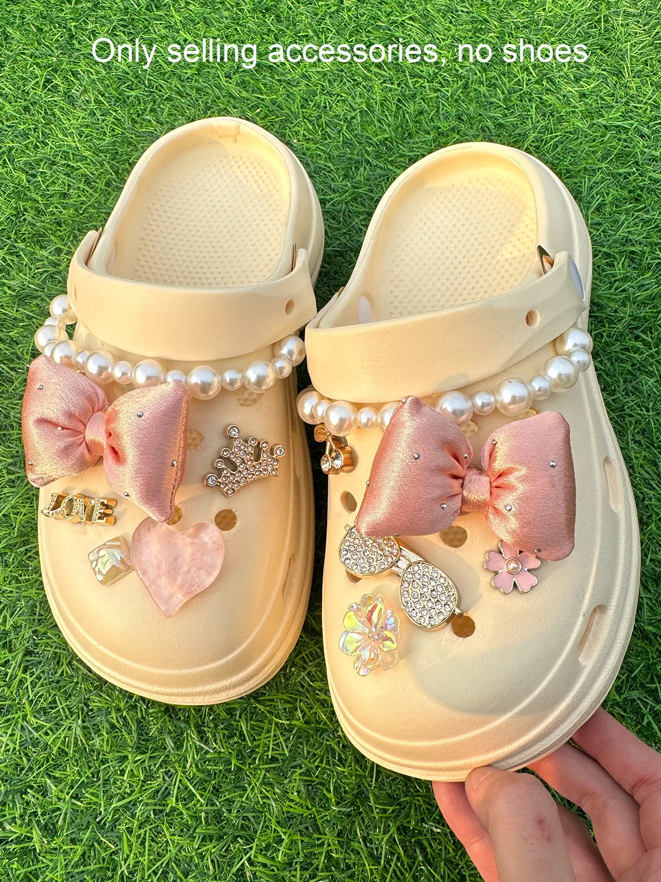 12pcs Coquette Style Pink Bow & Pearl Shoe Charms Set, Rhinestone Shoes Charms, Sparkly Rhinestone Crown & Sunglasses Decorations, Shoe Accessories for Clogs, Slides & Sandals, DIY Decor for Summer Outfits & Birthday Gifts