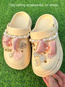 12pcs Coquette Style Pink Bow & Pearl Shoe Charms, Rhinestone Shoes Charms, Sparkly Rhinestone Crown & Sunglasses Decorations, Shoe Accessories for Clogs, Slides & Sandals, DIY Decor for Summer Outfits & Birthday Gifts