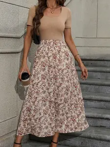 Floral Patchwork Maxi Dress | Shift Silhouette | Women's Casual Outfit