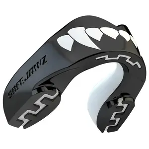 SafeJawz EXTRO Dual Layer Mouth Guard with Case for Basketball, Lacrosse, Football, MMA, Hockey, Wrestling - Adult 12+ Years - BLACK FANGZ