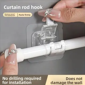 8 PCS No-Drill Telescopic Rod Holder Thickened Adhesive Clip for Bathroom Curtain Door Rods Easy Install No Drill Solution Horizontal & Telescopic Compatibility