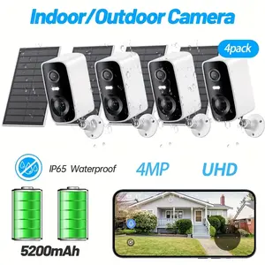 Solar Security Camera Outdoor, Wireless Battery Home Indoor Camera, Solar Panel Autonomous, 360° 2K Full Color Night Vision, PIR Alarm