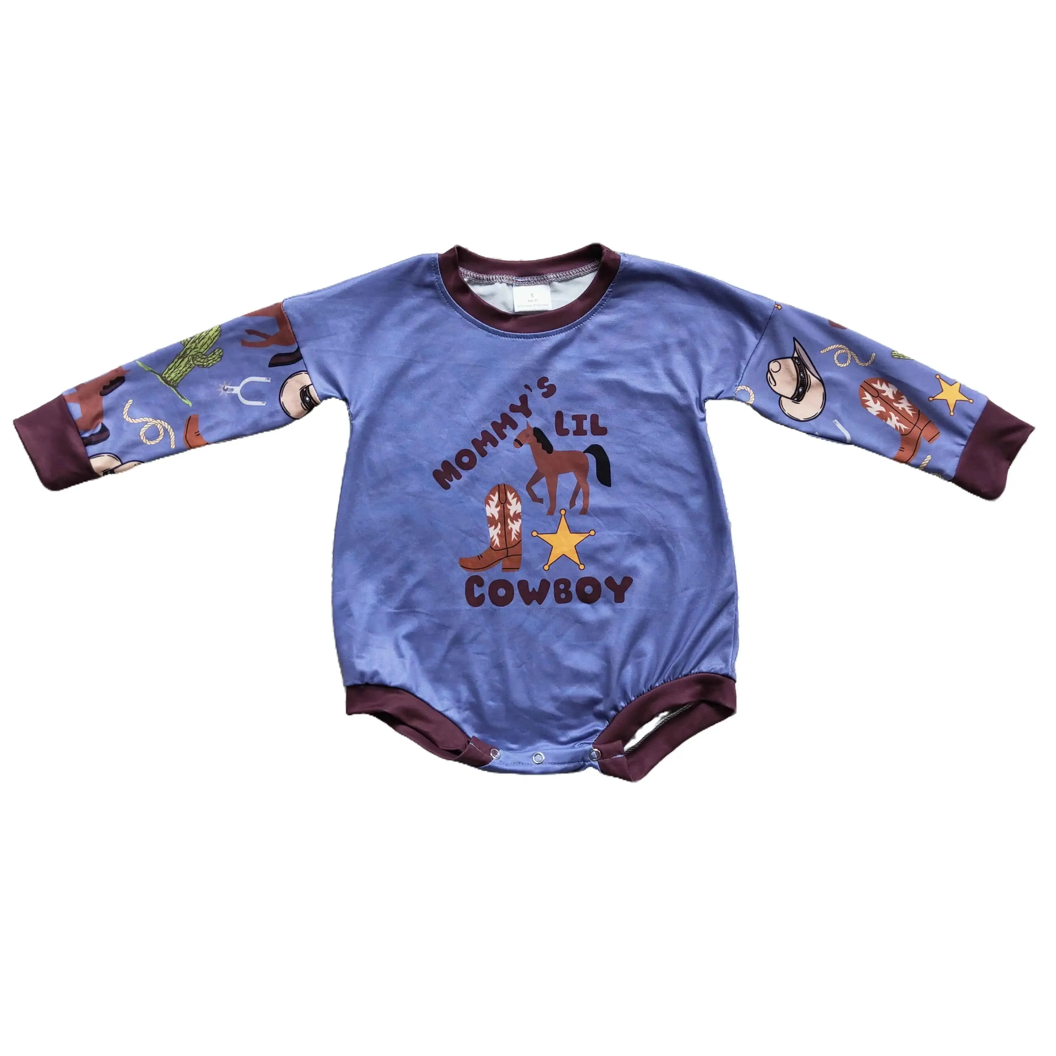 Toddler Boys' Bodysuit, Western Cowboy Print Long Sleeve Romper in Soft Breathable Fabric for Casual Wear and Playtime, One Piece Bodysuit