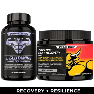 Prime Labs Creatine HCl Powder + L-Glutamine Bundle - Strength, Muscle Recovery and Gut Health Support - CON-CRET Creatine with AstaReal Astaxanthin + 600mg L-Glutamine