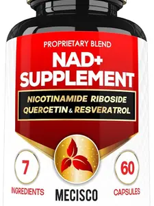 NAD+ Supplement with Nicotinamide Riboside 900 mg Per Serving w/Quercetin, Resveratrol, Turmeric, Rhodiola Rosea, Astragalus, Ginseng - Cellular Energy & Repair, Vitality, Healthy Aging - 60 Count Dietary Edible Dietary Edible