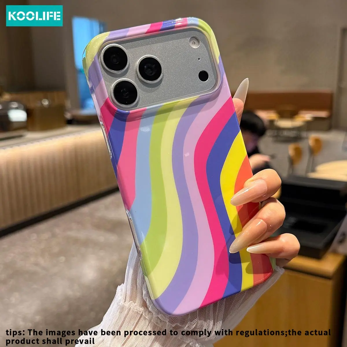 Koolife 1pc Rainbow Wavy Striped Phone Case for iPhone 17 Pro Max 17 Pro 15 14 Plus, Slim Hard Cover, Phone Protector Cover, Protective smartphone cover, Shockproof Scratch Resistant, Korean Style Protective Case for Women Girls