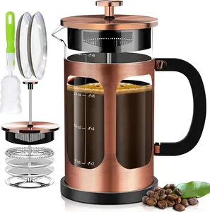 French Press Coffee Maker (34Oz 1Quart 5-6Cup) Coffee Press 4 Filters System Heat Resistant Thickness Borosilicate Glass No brand