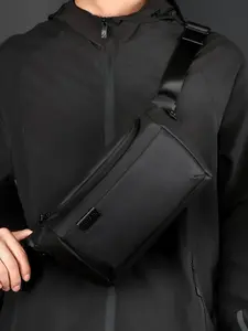 Men's Casual Solid Color Sling Bag, Lightweight Compact Shoulder Bag for Daily Commuting, Work, School, Street, Adjustable Shoulder Strap Crossbody Bag, Casual Waist Bag, Crossbody Fanny Pack, Pu Fanny Pack, Zipper Belt Bag