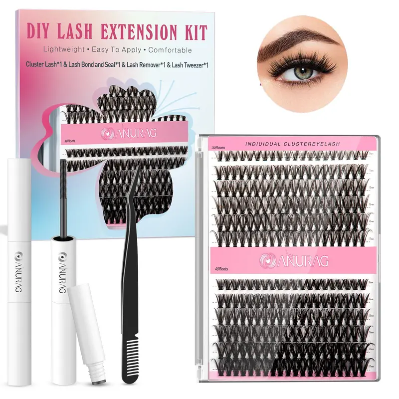 Natural Eyelash Extension Kit for Adults - 240Pcs 0.03mm Slim Individual Lashes (9-17mm String Set) with Eyelash Extension Glue, Sealer, Blendable Cosmetics for Christmas Gifts, Work Use