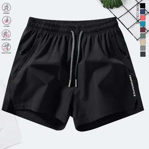 Men’s Solid-Color English Letter Print Active Training Gym Shorts - Soft Stretch, Drawstring Elastic Waistband, Zipper Pocket, Casual Summer Athletic Running Outdoor Wear