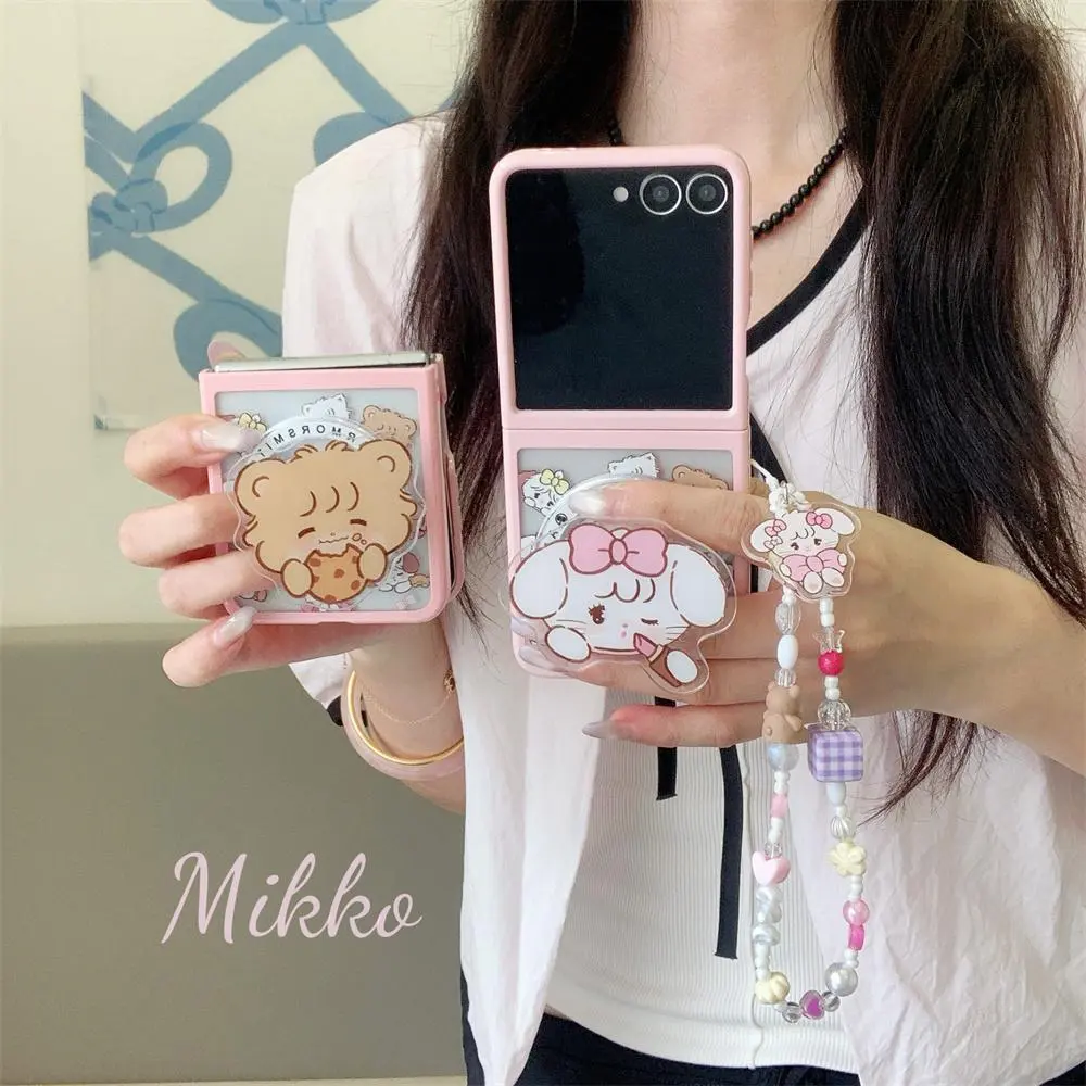 Cute kitten cartoon phone case for Samsung Galaxy Z Flip7 flip6 flip5 cover with Magsafe stand Luxury Stylish protective cover