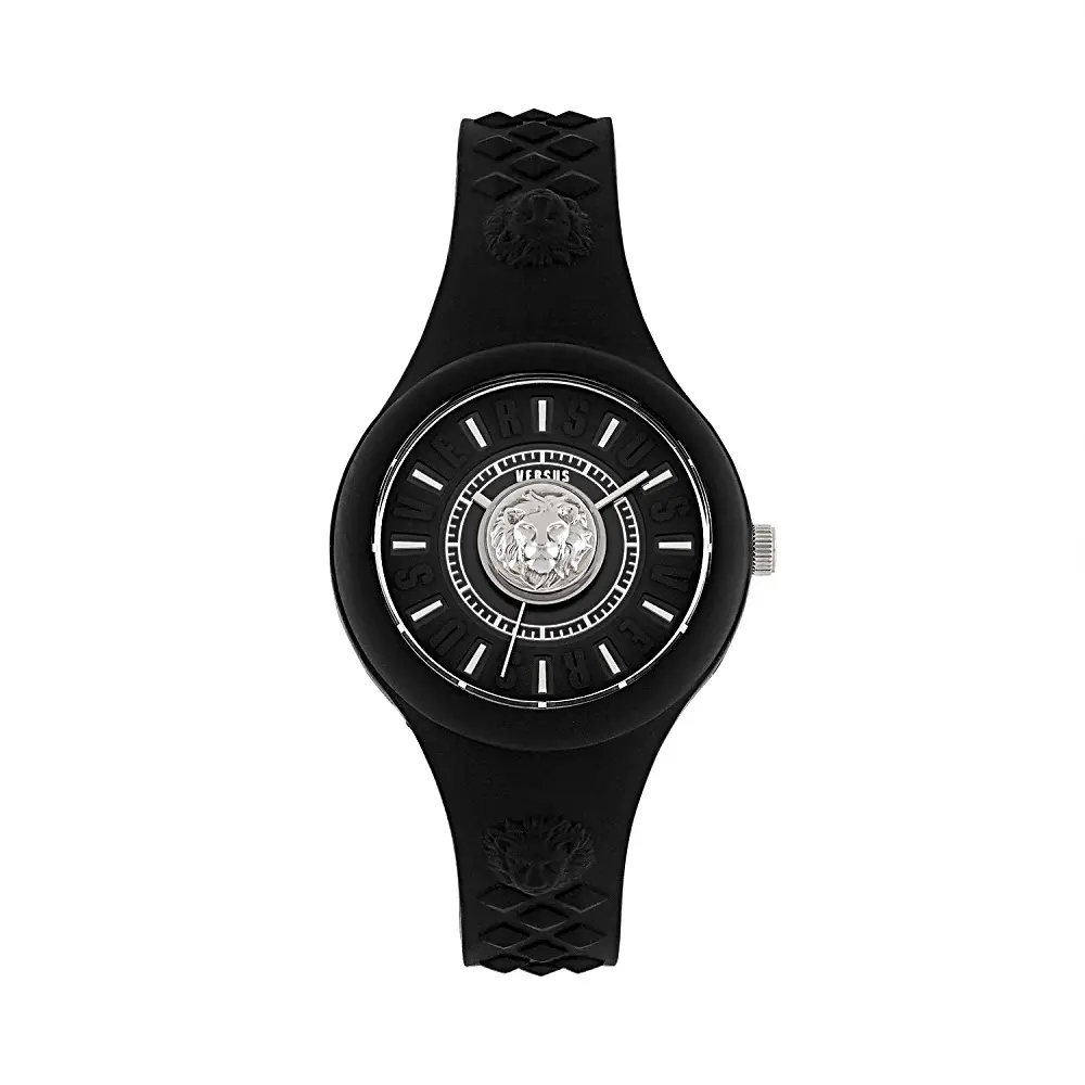 JTV Versus Versace Fire Island Watch 39mm Black with Stainless Steel details Enamel Dial Silicone Strap