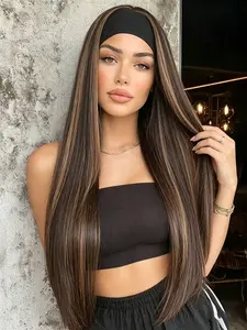 Zihan Natural Straight Hair Headband Wig, Heat-Resistant Synthetic Fiber, 4/30 Dyed, 150% Density, Comfortable Daily Use, Multifunctional