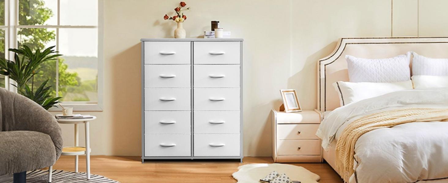 【Deal】Sweetcrispy Storage Armoires Cabinet - 10-Drawer Fabric Tower Dresser with Wood Compartment & Fabric Bins, Bedroom Decor & Closet Organization Solution, Drawers for Bedroom, Wardrobe Dorm Room