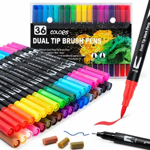 36-Color Dual-Tip Markers with Fine and Bullet Tips, Vibrant Watercolor Pens for Drawing & Coloring, Safe Non-Toxic Art Supplies Kit for Kids & Adults