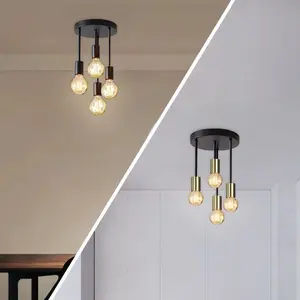 Modern Minimalist Ceiling Light, 4-Light Vintage Metal Pendant Lamp, E27 Bulb Base, Living Room Kitchen Lighting, Home Decor (no Bulbs)