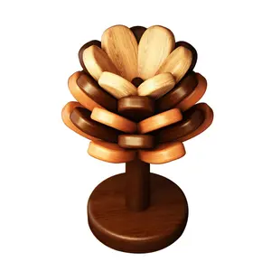 QUAN YI Hand Held Flower Tree Natural Tree Mat Accessory Set With 4 Pads, Heat Resistant And Foldable, Durable High Quality Black Walnut Solid Wood Meal Mat, Suitable For Hot Dishes, Pot, Bowl, Teapot, Kitchen Utensils, Tableware, Coasters, Gifts