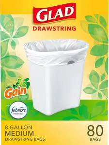 Glad Medium Trash Bags 8 Gallon Gain Original with Febreze Garbage Bags Odor Control Drawstring 80 Count Scented Leak Protection