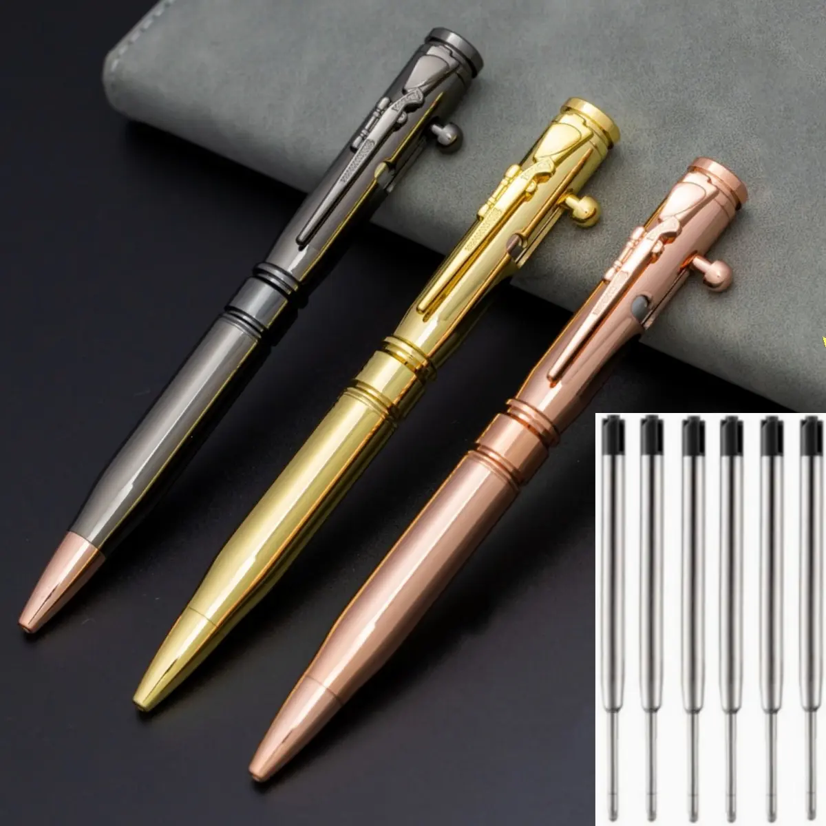 3 pens + 6 refills, stainless steel material, retractable/extendable design, premium quality, exquisite craftsmanship, luxurious and noble, personalized design, corporate gifts, business office, school supplies, student supplies, holiday gifts, Christmas,