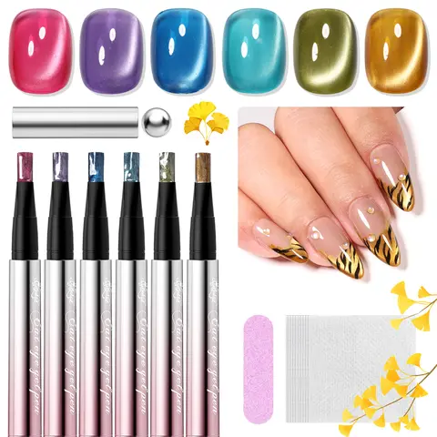 Cat Eye Gel Nail Polish Pen Kit with Magnet, Easy-Apply Jelly Magnetic Gel Pen with Nail File, DIY Manicure Set for Beginners sohochic, Gel Manicure, Nail Art, Cosmetic
