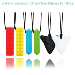 6 Pack Sensory Chew Necklaces for Kids, Silicone Oral Motor Chew Toys for Biting Fidget Birthday Gift Father Day Gift