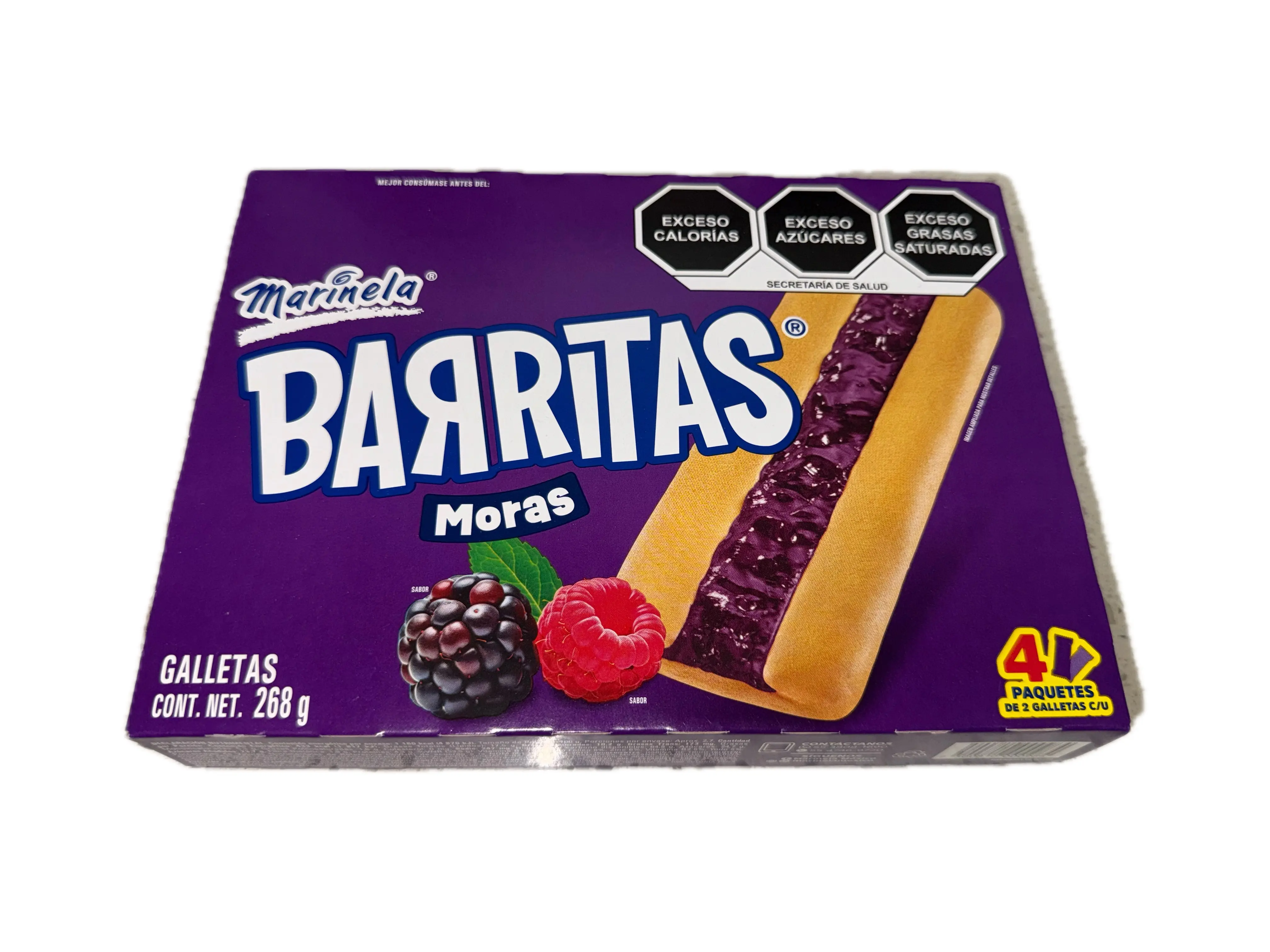 Barritas Marinela Moras 268g | Marinela Barritas Blackberry Filled Cookies – 4 Packs (8 Cookies Total), 268 g / 9.45 oz