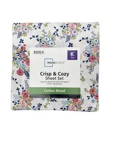 Mainstays Crisp & Cozy Sheet Set 300 Thread Count Cotton Blend Percale Easy Care Queen Size Multi-Floral Design for Adults & Teens