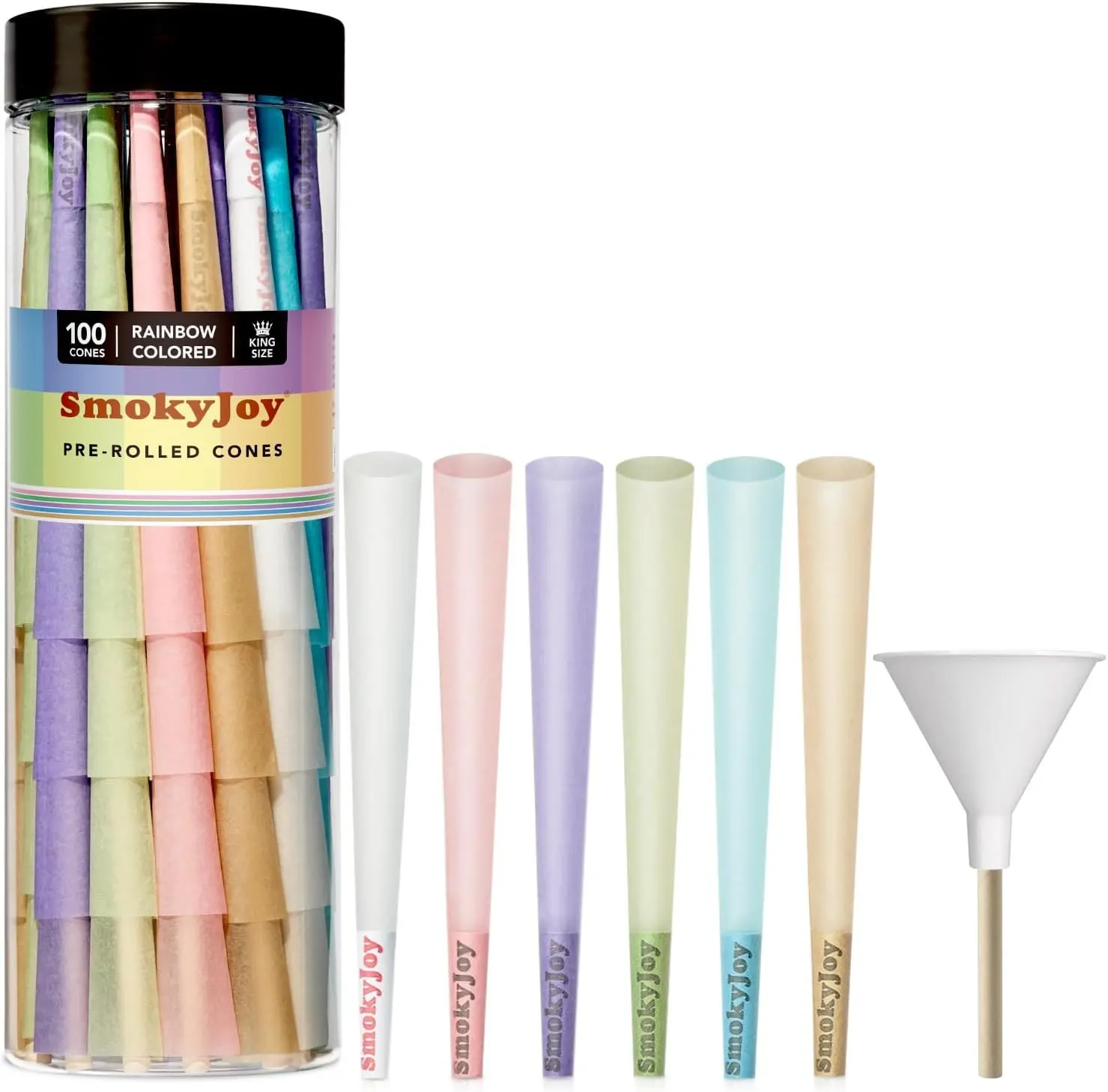 Cones Rolling King Size Papers Cones - 100 Pack Colorful Preroll Pre Rolls Paper Rolled with Filter Tips and Packing Tubes Included