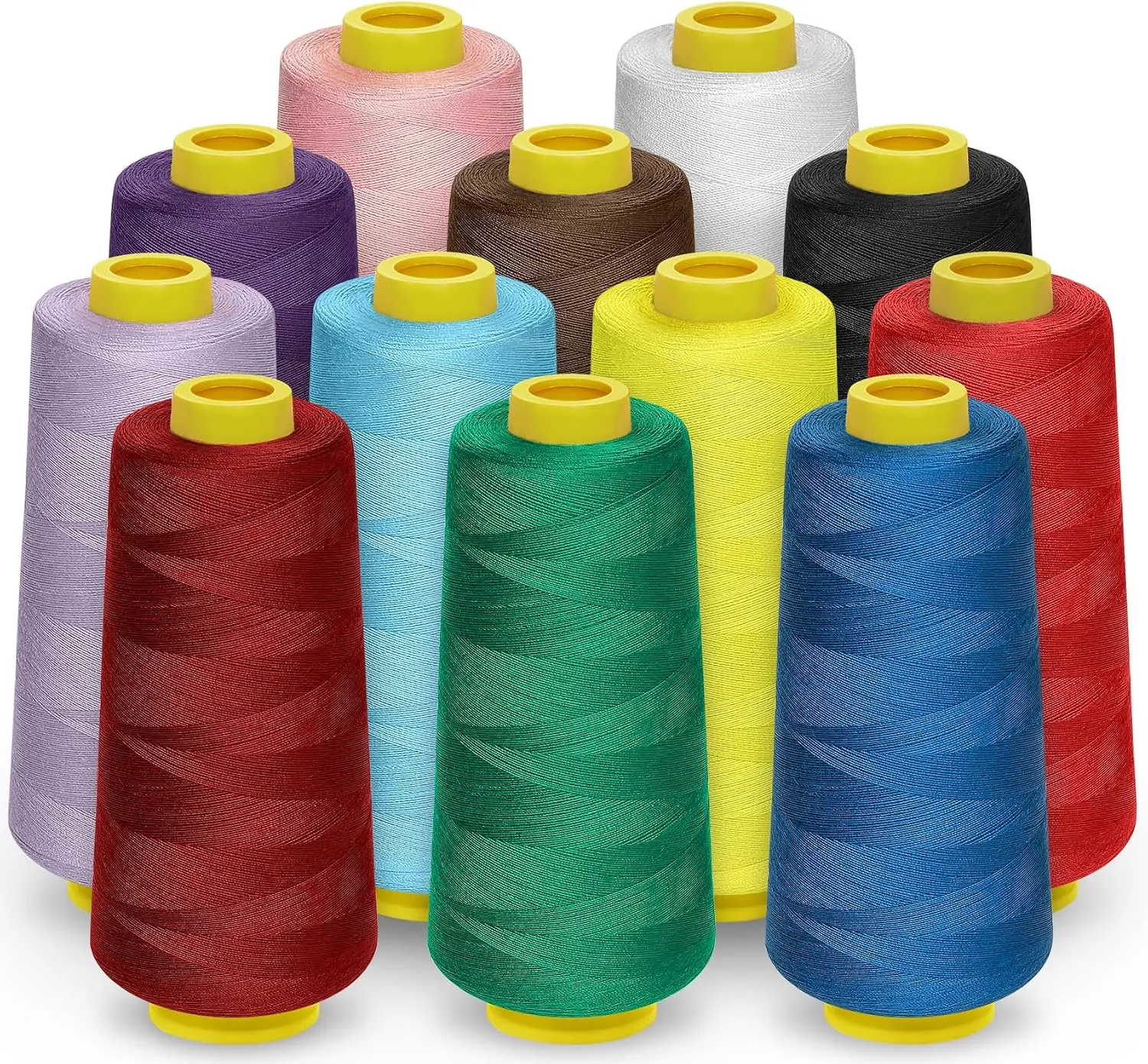 40s/2 Polyester Serger Thread Cones, 12-Pack 1800yd Each, Overlock Thread for Serger, Quilting, Sewing Machine
