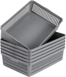 Plastic Organizing Baskets/Storage Tray Baskets,6-Pack,Gray