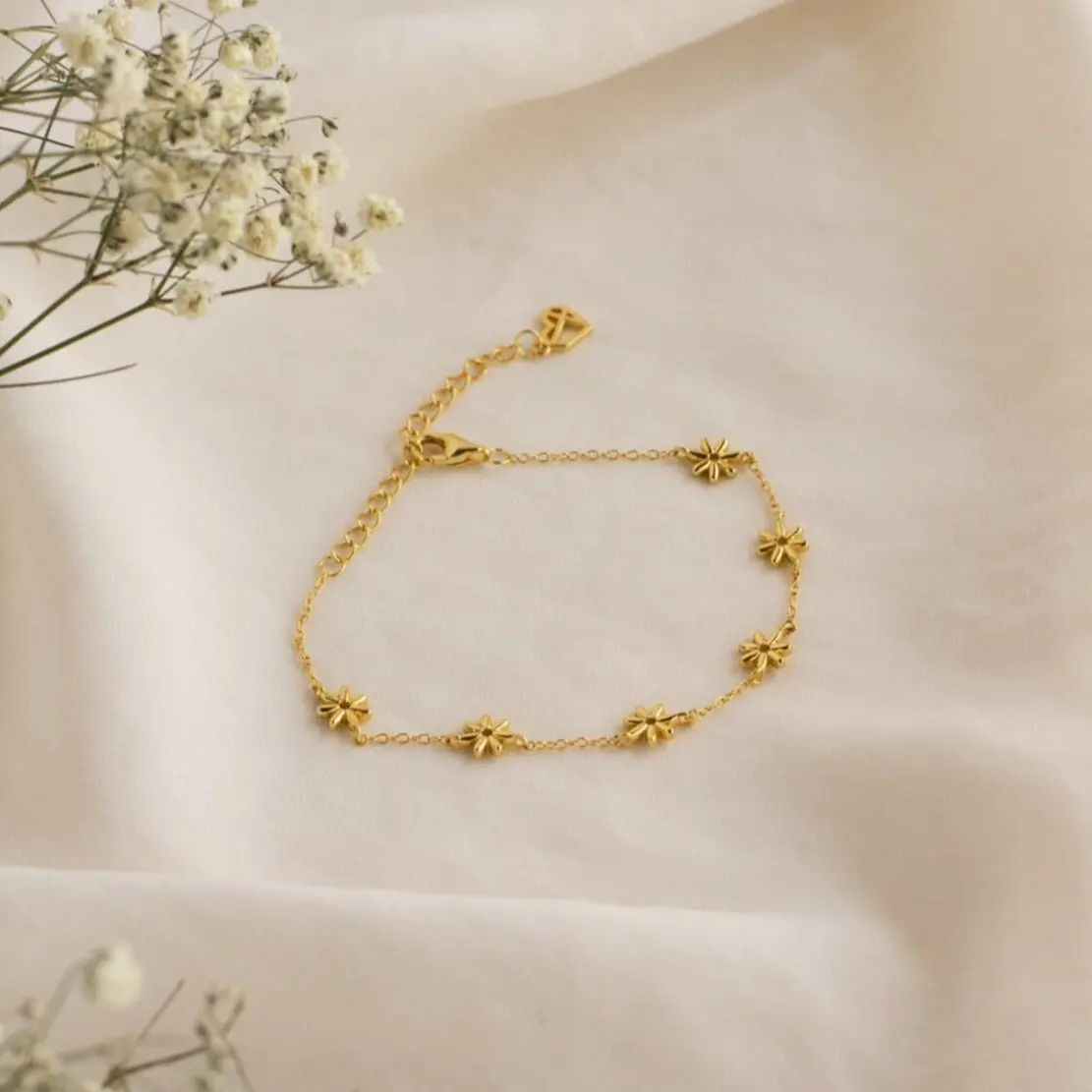 Flower Child Bracelet by Caitlyn Minimalist - Dainty Floral Charm Bracelet - Boho Jewelry - Friendship Bracelet - Flower Girl Gift