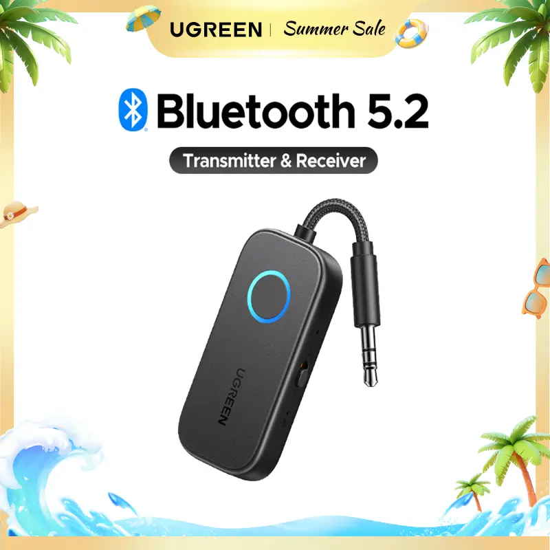 UGREEN Bluetooth 5.2 3.5mm Audio Transmitter/Receiver Adapter for Airpods or Headphones,  for Flight, TV, Car Stereo, MP3 Headset Microphone-phones,  for Flight, TV, Car Stereo, MP3 Headset Microphone-Summer Sale