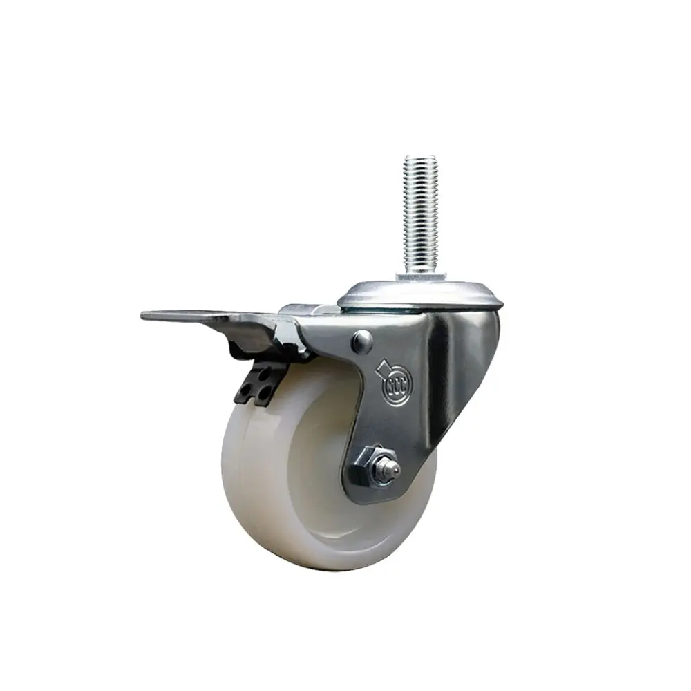 Service Caster SCC-TSTTL20S314-NYS-34212 Nylon Swivel Threaded Stem Caster with 3 x 1.25 in. White Wheel & 0.75 in. Stem & Total Locking Brake