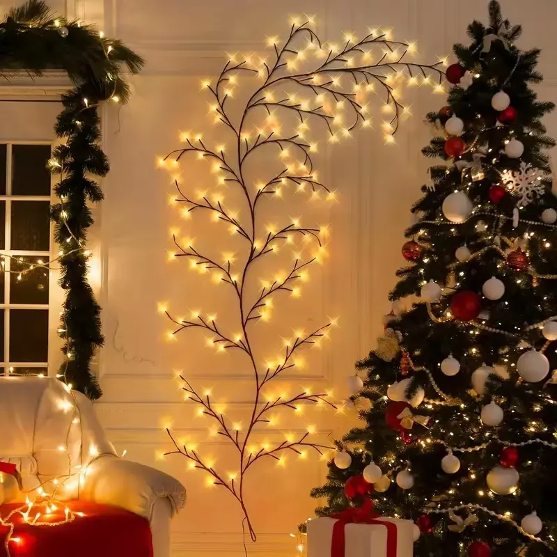 96LED Plastic Rattan Willow Vine Tree Branch Fairy LED Light, 8-Mode Adjustable Warm White Light with Switch, IP44 Rating Suits Indoor Humidity Decoration for Bedroom Wall, Christmas Indoor Lighting